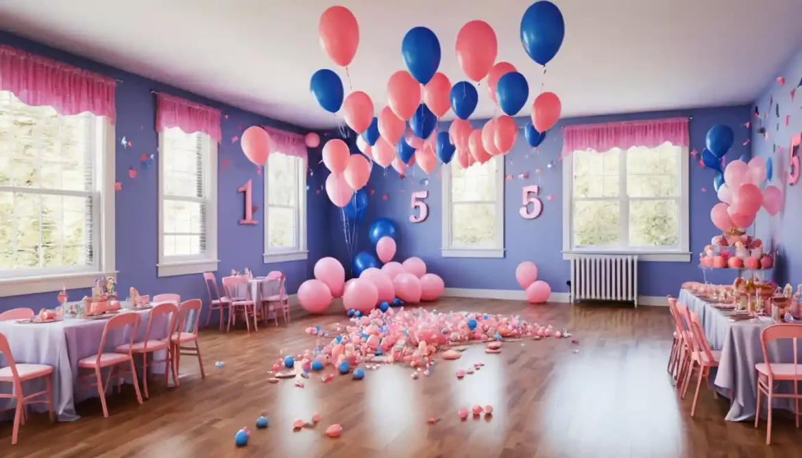 Sala con decoración para eventos únicos: en el ejemplo, un cumpleaños.