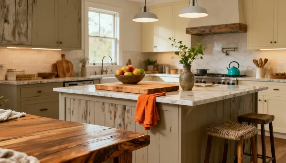 cocinas rústicas modernas con isla central
