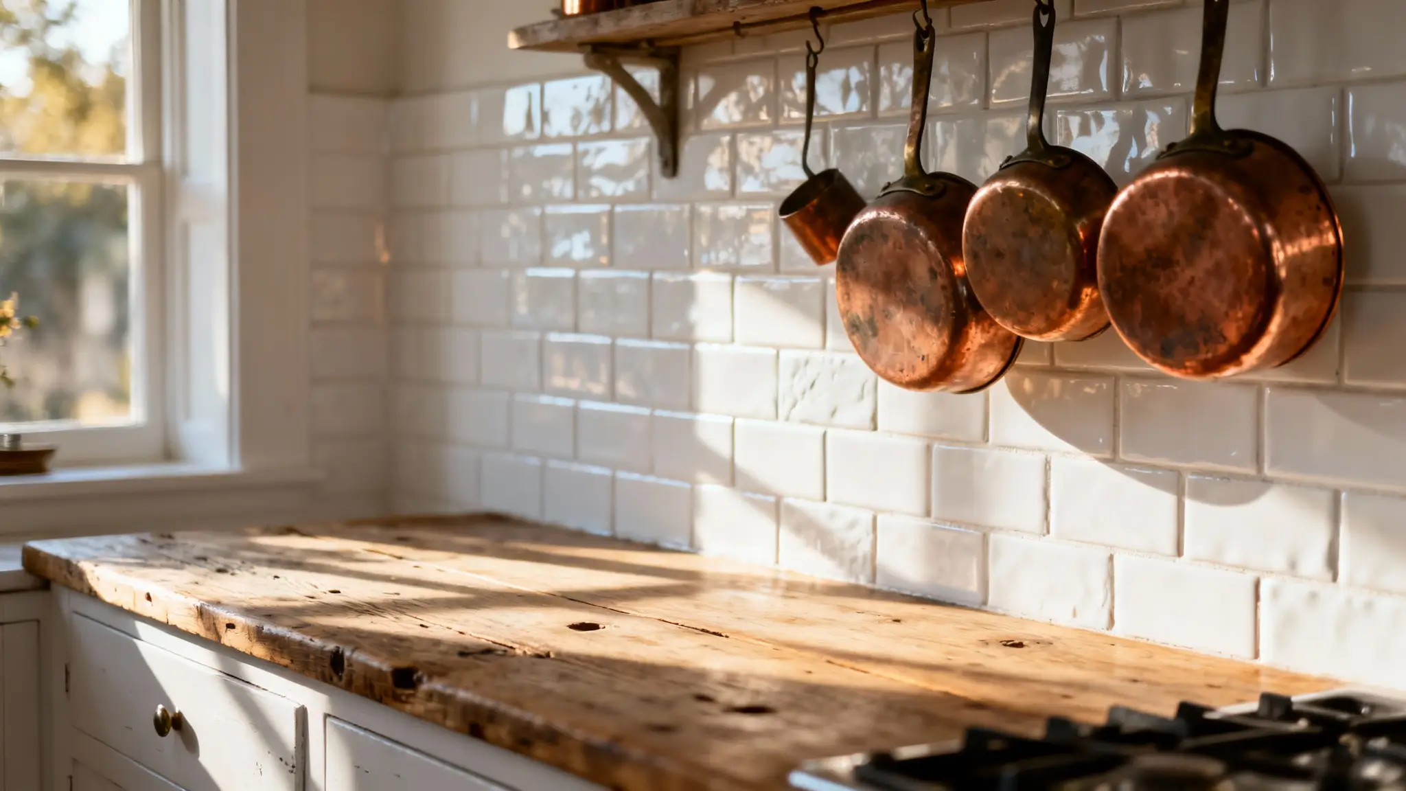 cocina rústica blanca con muebles clásicos y detalles en fibras naturales