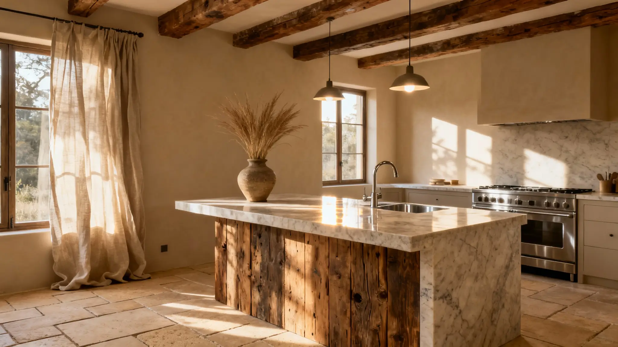 cocina rústica moderna en tonos tierra y beige