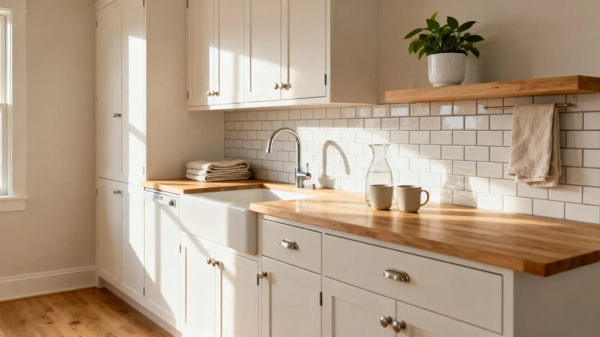 imagen ilustrativa de como decorar una cocina pequeña de color blanco